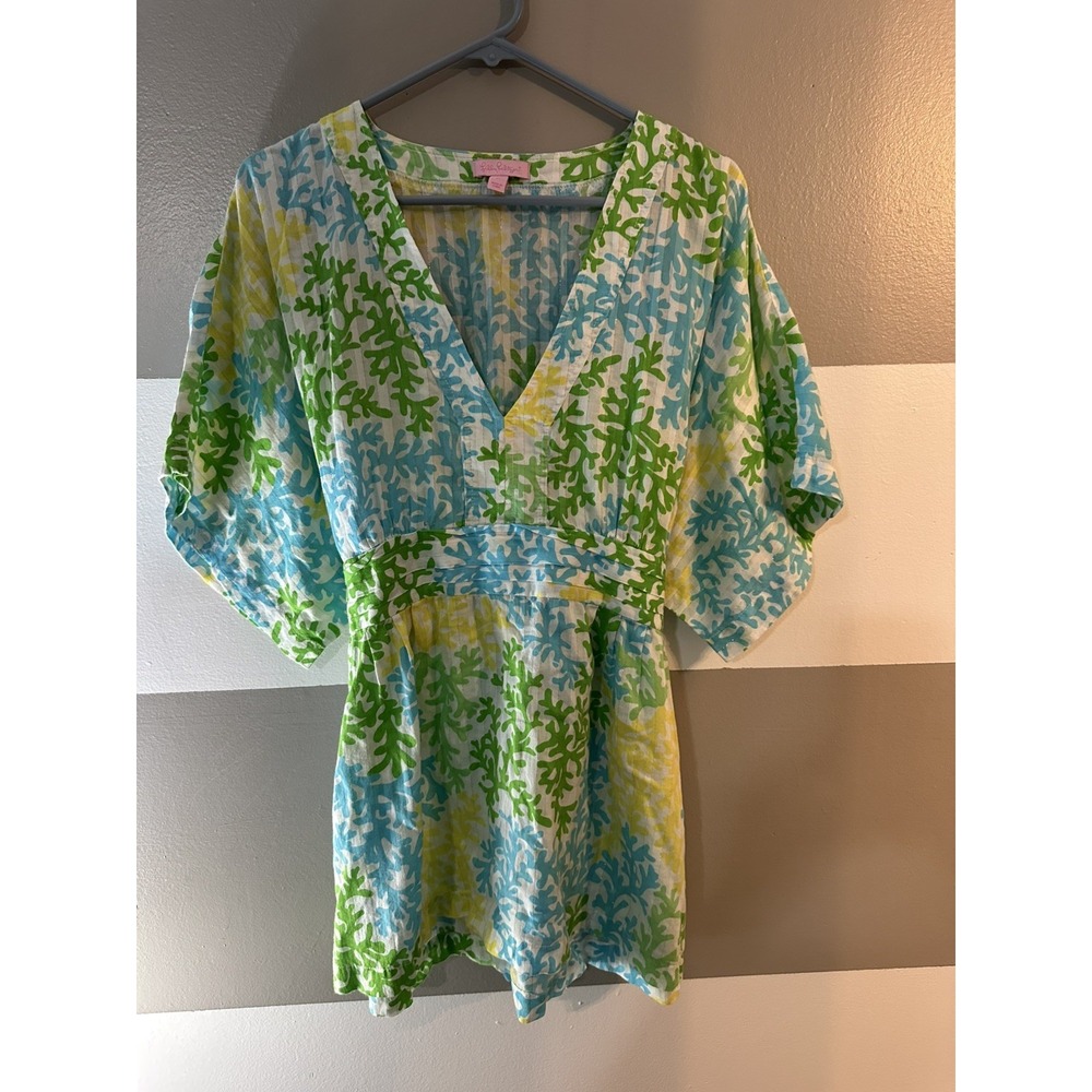 Lilly Pulitzer Lightweight Tunic Top Tie-Waist Yellow|Green|Blue large